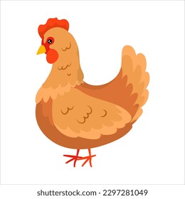 Chicken. Domestic birds. Cute animal. Livestock, animal, Farming. Farm. Vector illustration isolated on white background.