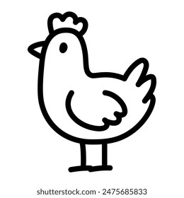 Chicken doodle drawing. Simple cartoon line icon of a hen. Cute hand drawn vector illustration.