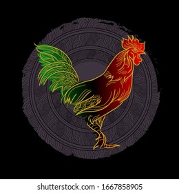 Chicken  drawing on the black background