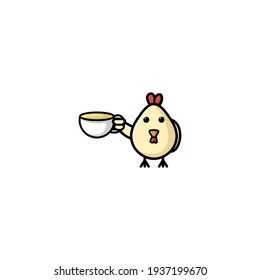Chicken Drink Milk Cartoon Character Vector Illustration Design. Cute, Funny, FUn, Outline, And Happy Style. Recomended For Children Design, Chicken Shop Mascot, And Other.