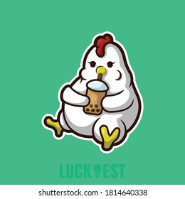 The Chicken is Drinking Bubble Tea flat cartoon style icon vector illustration logo template for many purpose.