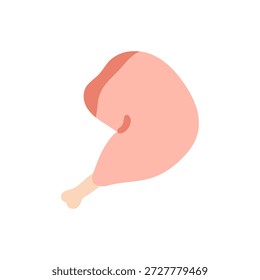 Baqueta de pollo. Carne de pájaro. Pierna y muslo de ave frescos crudos con hueso y piel. Cuarto crudo, producto de carnicería, comida para cocinar. Ilustración vectorial plana aislada sobre fondo blanco
