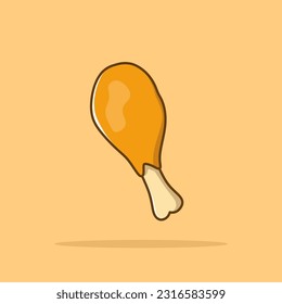 Chicken Drumstick Cartoon Vector Icon Illustration. Food Snack Icon Concept Isolated Premium Vector. Flat Cartoon Style