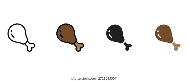 Icono del drumstick del pollo fijado Vector en el fondo blanco. cocina, cocina, comida, cena, almuerzo, símbolo del bocado. Ilustración vectorial.