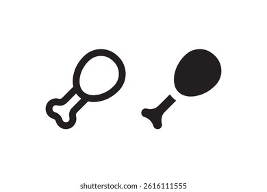 Chicken drumstick icons in outline and solid vector