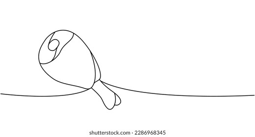 Chicken drumstick one line continuous drawing. Fresh chicken meat continuous one line illustration. Vector minimalist linear illustration.