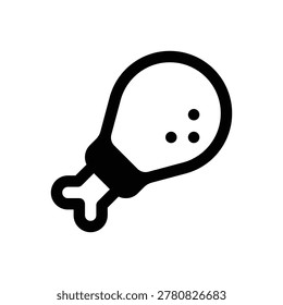Chicken drumstick. Outlined stroke vector icon with black-filled details.