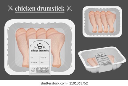Chicken drumstick packaging on the container. Ready to apply to your design. Vector illustration.