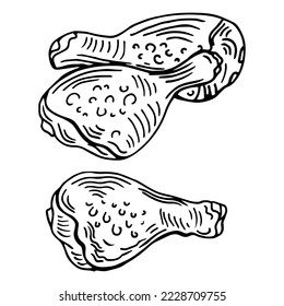 Chicken Drumstick Pair Hand Drawn outline set