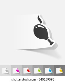 chicken drumstick paper sticker with shadow. Vector illustration