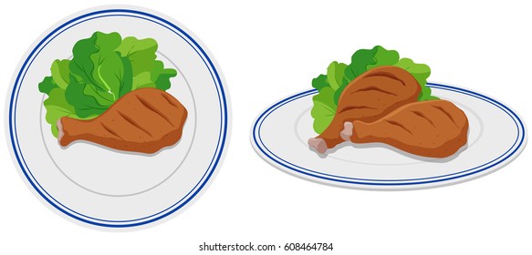 Chicken drumsticks on two plates illustration