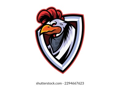 Chicken e sport mascot logo cartoon illustration vector