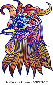 chicken and Eagle head zentangle stylized, vector, illustration, freehand pencil, hand drawn, pattern. Zen art. Ornate vector. Lace. Color.