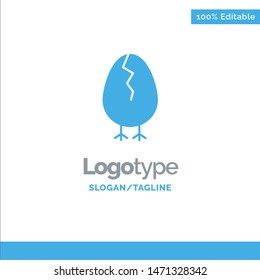 Chicken, Easter, Baby, Happy Blue Solid Logo Template. Place for Tagline. Vector Icon Template background