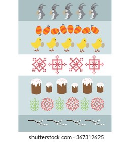 chicken, easter, cake, willow branches. Elements for decoration. vector illustration