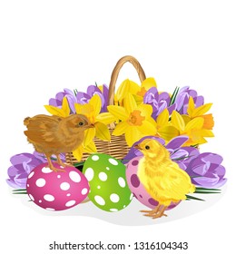 Chicken. Easter cute chicken. Easter greeting card. Vector illustration. isolated on white background.