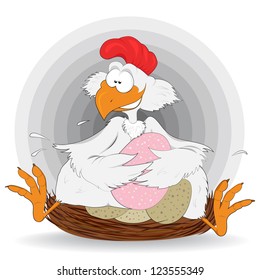 Chicken with easter egg. Easter illustration