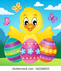 Chicken with Easter eggs theme image 2 - eps10 vector illustration.