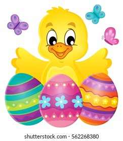 Chicken with Easter eggs theme image 1 - eps10 vector illustration.