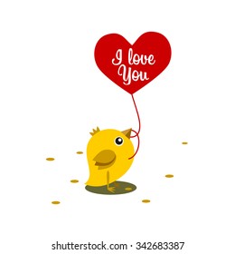 chicken eat the grain on the background of the heart vector color flat icon Valentine day