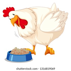 A chicken eating food illustration