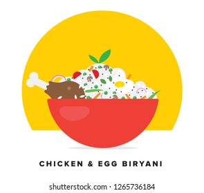 Chicken Egg Biryani Vector Illustration. Traditional Mughlai Indian Cuisine.