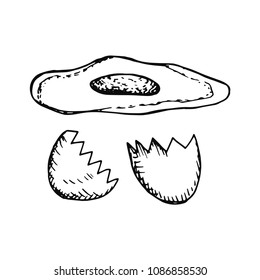 chicken egg broken black isolated sketch on white background vector