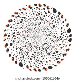 Chicken Egg centrifugal spheric cluster. Object twist created from scattered chicken egg symbols. Vector illustration style is flat iconic symbols.