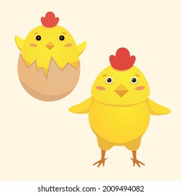 A chicken in an egg. The chick grew up. Cute chicks. Characters.