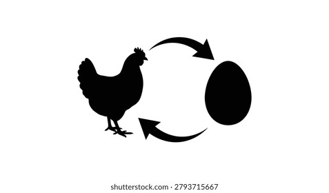 Chicken and egg cycle illustration black silhouette against a white background silhouette hen fowl poultry