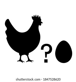 Chicken or the egg dilemma, which came first, vector icon on white background