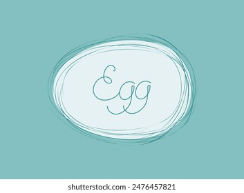 Chicken egg, drawing of a stylized egg, frame, form for text. Culinary ingredient, isolated background. Linear design for menu, cafe, restaurant, poster, banner, emblem, sticker.