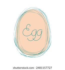 Hühnerei, Zeichnung stilisierte Ei, Rahmen, Form für Text. Vektorgrafik kulinarische Zutat isoliert auf weißem Hintergrund. Lineares Design für Menü, Café, Restaurant, Poster, Banner, Emblem, Aufkleber. 
