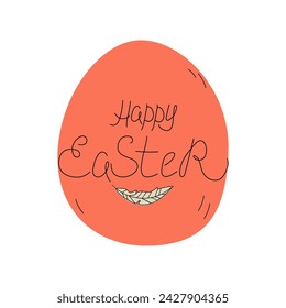 Chicken egg. Easter design. Feather. Calligraphic inscription, doodle. Happy easter. Hand drawn linear icons. Vector illustration, isolated background.