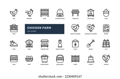 chicken egg farm agriculture poultry detailed outline icon with hen, rooster, feeder, chick. simple vector illustration