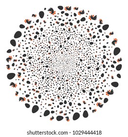 Chicken Egg fireworks circle. Object pattern combined from scattered chicken egg pictograms as festive sphere. Vector illustration style is flat iconic symbols.