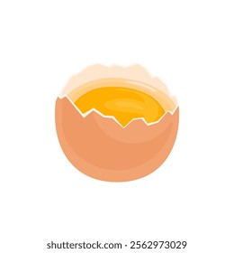 Chicken egg half with yolk isolated on white background. Vector cartoon flat illustration of healthy food.