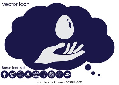 Chicken egg and hand icon, vector illustration