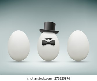 Chicken egg with a hat. Vector Image.