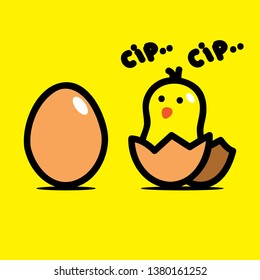 chicken egg hatch, chick inside egg cartoon vector