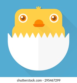 Chicken with egg hatched at front view . Icon approach to design websites or applications. Wonderful icon of beautiful colors in the Flat design style.