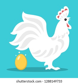 Chicken and egg. Hen has laid her egg. Flat design, vector.