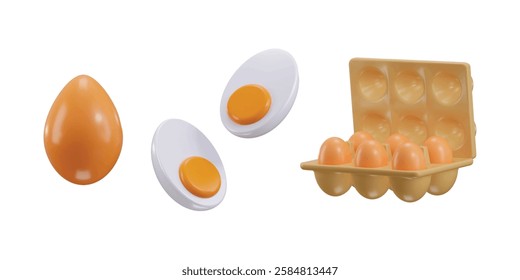 Chicken egg icon with boiled egg icon 3d render
