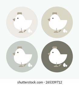 chicken and egg  icon with color variations in vintage style, vector EPS 10.