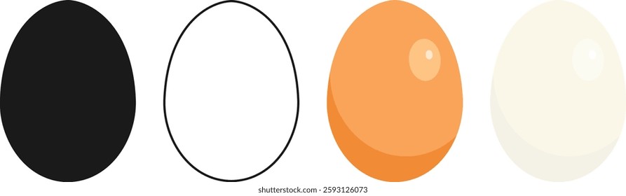 Chicken egg, egg icon, set of eggs isolated on white background. Vector illustration, background image, poster, postcard. Vector.