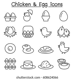 Chicken & Egg icon set in thin line style