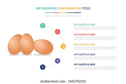 chicken egg infographic template concept with five points list and various color with clean modern white background - vector