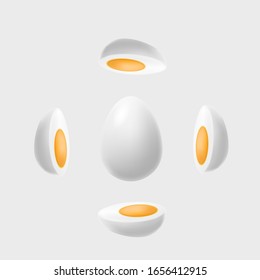 chicken egg isolated on white background, Single white egg isolated, Eggs isolated, boiled egg cut in half vector logo design illustration template