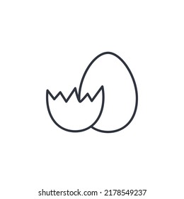 Chicken Egg Line Icon Isolated Vector Illustration. Linear Simple Contour Egg Whole And Half. Healthy Organic Food Logo