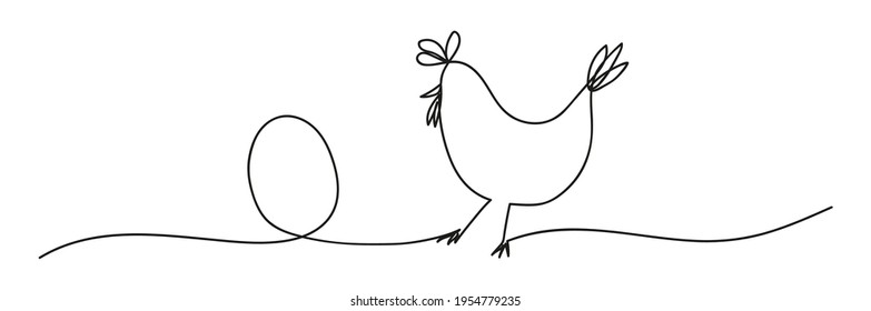 Hühnchen mit Ei. Die Mindestzeichnung ist eine durchgehende Linie. Elemente für Osterdesign im Doodle-Stil einzeln auf weißem Hintergrund.